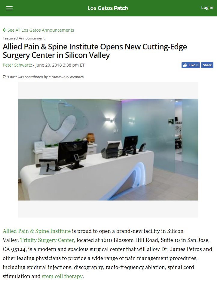 Allied Pain & Spine Institute Opens New Cutting-Edge Surgery Center in Silicon Valley