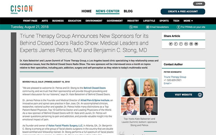 Screenshot of an article about Behid Closed Doors radio show and its sponsors.